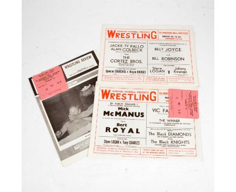 Wrestling interest, De Montfort Hall ticket stubs including two for Debember 7th 1966; two for December 21st 1966; along with
