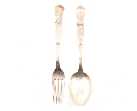 Danish silver fork and spoon, assayer Christian F Heise, stamped K.C.H., 18cm, 2.4oz.Qty: 2