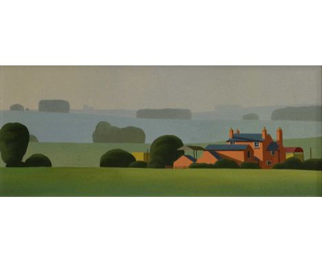 Reg Cartwright, Landscape with a farm,oil on board, unsigned,24x57cm.Condition report:Good condition, no damage or restoratio