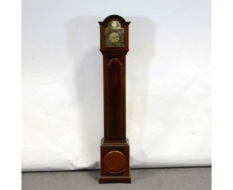 Reproduction mahogany grandmother clock, 8" arched brass dial, Westminster movement striking on six gongs, height 176cm.Condi