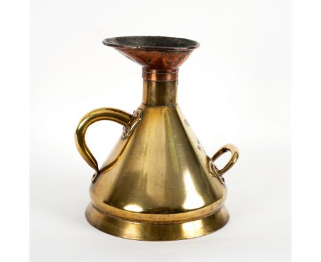A brass two gallon measure, R Walker &amp; Co., Liverpool, 42cm high