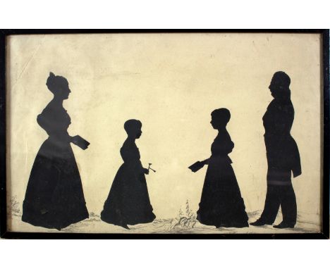 19th Century School/Portrait Silhouette of the Guppy Family/cut paper and watercolour, 27cm x 43cm