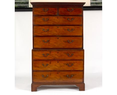 A George III mahogany chest on chest, fitted two short above six long drawers on bracket feet, 111.5cm wide CONDITION REPORT: