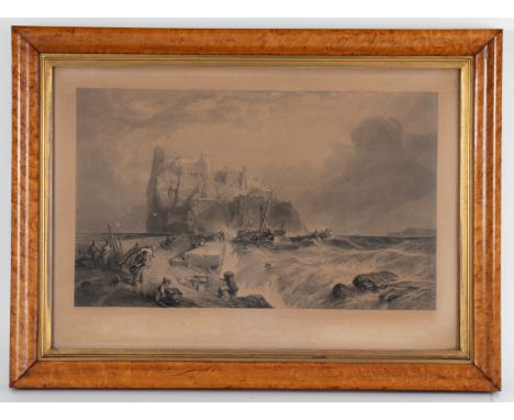E Goodall after Clarkson Stanfield/The Castle of Ischia/engraving, 42cm x 63c/in a birdseye maple frame/T Picken after OW Bri