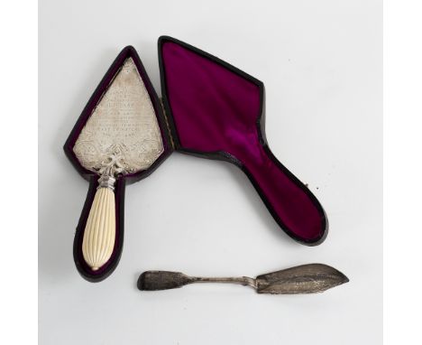 A Victorian silver presentation trowel with ivory handle, Barnard & Sons, London 1870, inscribed 'Queens Jubilee 1887 Present