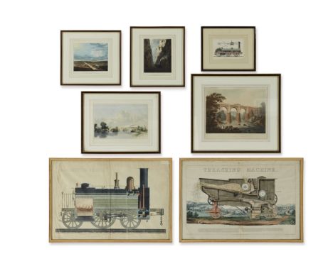 A group of locomotive-related coloured engravings to include The Maidenhead Bridge/colour lithograph, 29cm x 40.5cm/Francis J