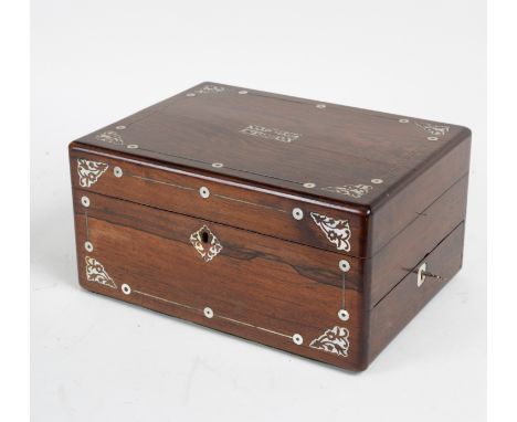 A Victorian rosewood workbox/jewel case, with mother-of-pearl inlay, 30.5cm wide