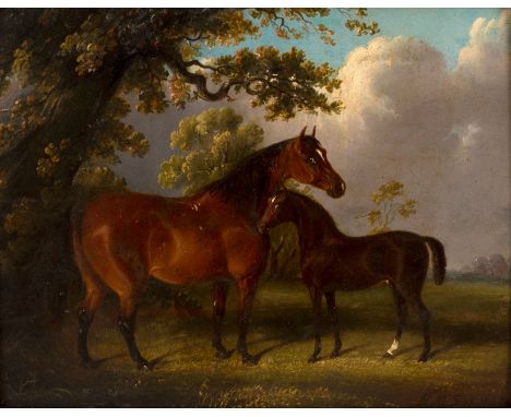 Edwin May Fox (act. 1830-1870)/Horse and Foal in a Landscape/signed and dated lower right E M Fox 1840/oil on board, 19.5cm x
