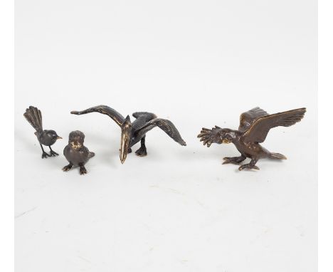 Pete Smit (Austrian, 20th Century)/A Pelican, Kookaburra, Blue Wren and a Parrot/all signed to base/bronze, varying sizes fro