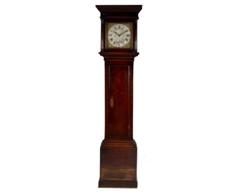 A George III oak thirty-hour longcase clock, John Muzzell, Horsham, circa 1780, 11" dial with rococo spandrels, the engraved 