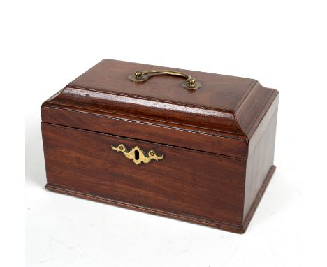 A George III mahogany tea caddy containing a pair of 9ct gold cufflinks and sundry costume jewellery