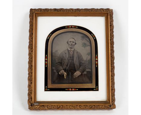 A 19th Century ambrotype portrait of a man highlighted in gilt, 9cm x 7cm