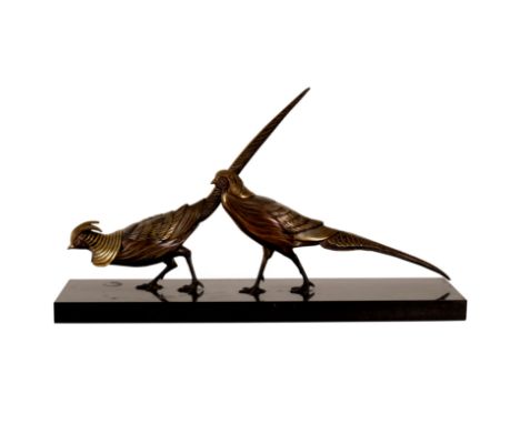 Irenee Rochard/Two Golden Pheasant/patinated bronze on a polished black slate plinth, 75cm long/see illustration