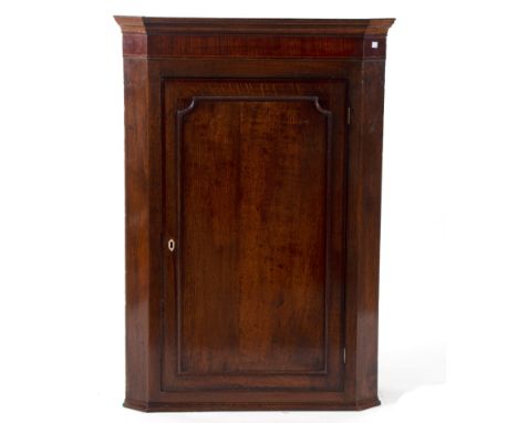 A 19th Century oak hanging corner cupboard with panelled door, 118cm x 82cm