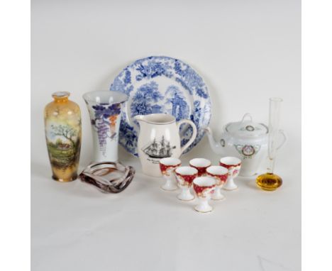 A group of ceramics and glass to including a flared vase with wisteria decoration, a Spode jug commemorating the ship 'Friend