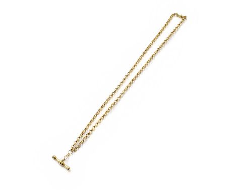A Trace Link Chain, with attached T-bar, length 51cmClasp stamped '375'. Gross weight 8.5 grams.