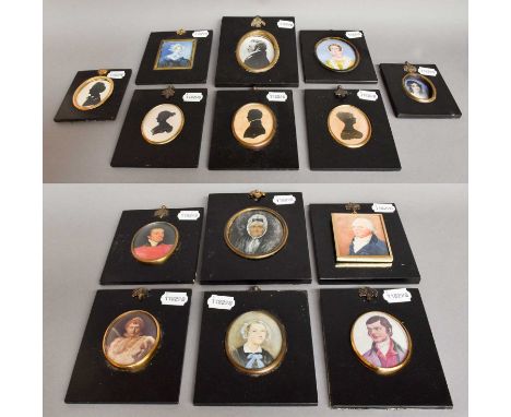 A Group of Fourteen Various Portrait Minaitures and Silhouettes, various subjects including Robert Burns