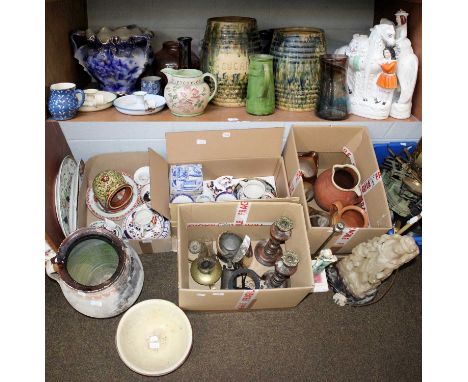 A Group of Various Ceramics, including: 18th century Delft tiles, ceramic figure mounted as a lamp, possibly Goldscheider (a.