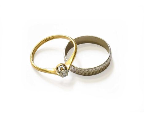 A Platinum Band Ring, finger size Q; and A Diamond Solitaire Ring, stamped '18CT', finger size PBand ring - 3.2 grams. Solita