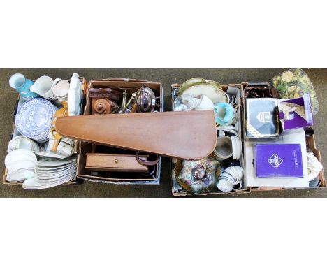 A Selection of Items, including: Victorian copper lustre jugs, plated ware including a three-piece tea service, a spirit kett