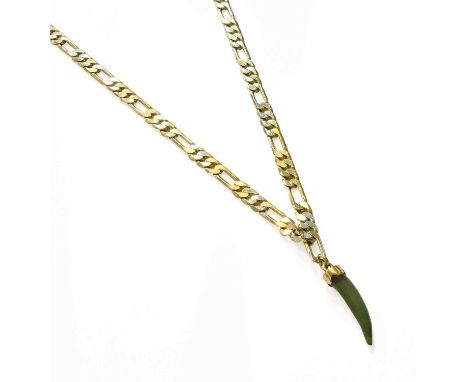 A Nephrite Pendant on Chain, chain stamped '14K', pendant length 4.0cm, chain length 60.5cmGross weight 40.5 grams.
