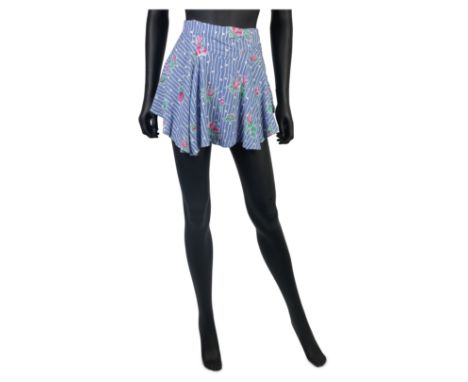 Let It Rock: An Original Floral Skirt By Let It Rock,1974,the blue cotton skirt with pink, white and green floral design, wit