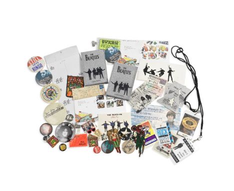 The Beatles: A Collection of Pins, Badges, Backstage Passes and Invitations,1970s-00s,comprising; four flyers for the '1' alb