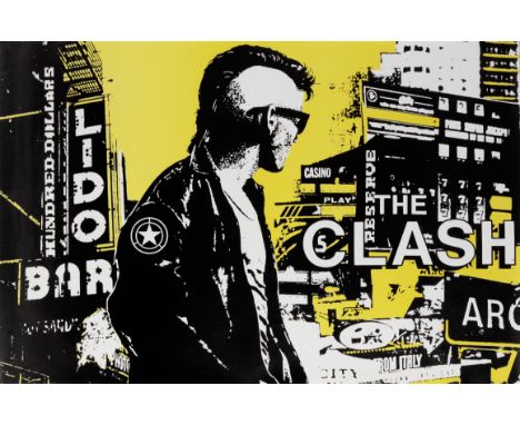 The Clash: Punk City Rockers a rare poster,1984,printed on paper, featuring a Mohican punk with yellow cityscape, from the fi