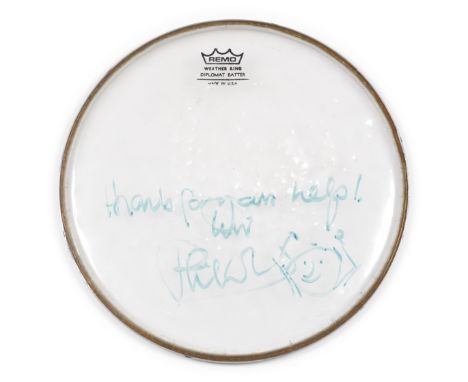 Phil Collins: An Autographed and Used Drumskin,probably 1980s,a Remo Weather King Diplomat Batter head signed and inscribed b