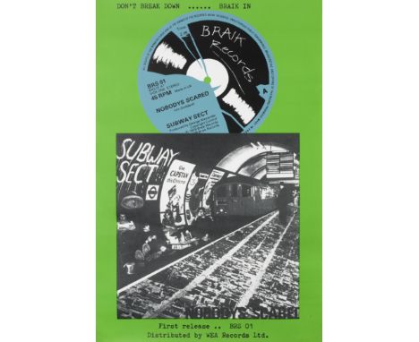 Subway Sect: A promotional poster for the single Nobody's Scared,Braik Records, 1978,printed on paper, from the first batch p