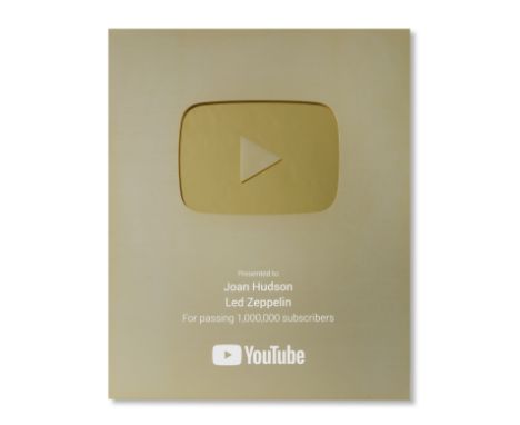 Led Zeppelin: A 'Gold' YouTube Award Presented to Led Zeppelin For 1 Million Subscribers,2010s,the official YouTube award in 