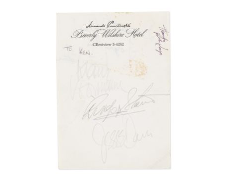 Ringo Starr And Others: Autographs Relating To John Lennon's 'Lost Weekend',1974,comprising a sheet of Beverly Wilshire Hotel