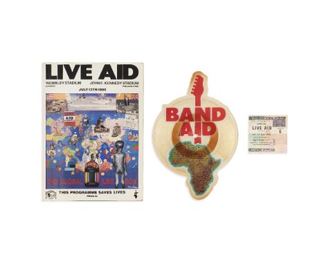 Live Aid: A Multi-Signed Live Aid Programme, Concert Ticket and Band Aid Picture Disc,1985,comprising; a Live Aid London/Phil