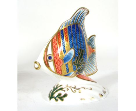 Pacific angel fish and fountain frog, two Royal Crown Derby paperweights, gilt button, boxed (2) CONDITION REPORT: Good