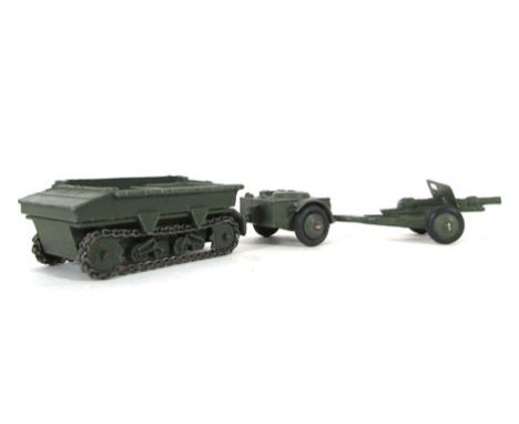 A Dinky 162 set comprising light dragon tractor, ammunition trailer and 18 pounder gun (unboxed) CONDITION REPORT: In as play