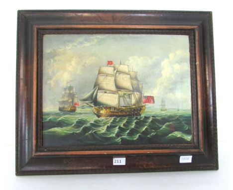 18th Century school style, Portrait of a Man o' War, inscribed Webb, Dover lower right, oil on canvas, 39 cm x 39 cm  CONDITI