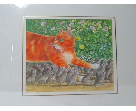 Graham Oakley "The Church mice adrift", a book illustration, attributed and titled verso to gallery label, watercolour, 22 cm
