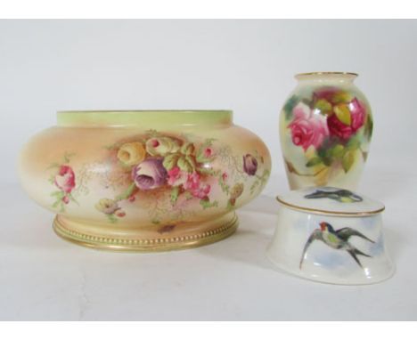 A Royal Worcester vase, dated code for 1926, model G461, painted with pink roses together with a Royal Worcester box and cove