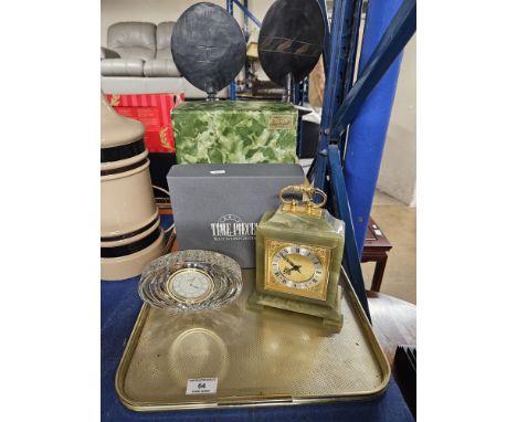 WATERFORD CUT CRYSTAL MANTLE CLOCK, BARONAT OF LONDON MARBLE MANTLE CLOCK BOTH WITH BOXES     