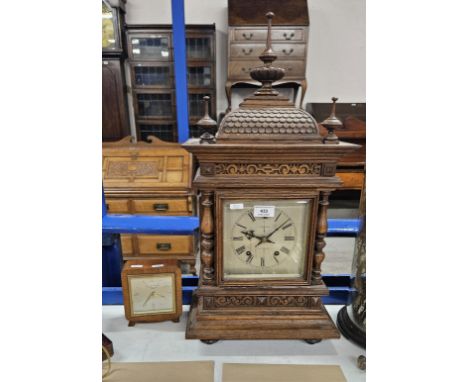 ORNATE CARVED OAK MANTLE CLOCK BY J. NEWLANDS, KILMARNOCK, ELLIOT OF LONDON MAHOGANY FRAMED MANTLE CLOCK     