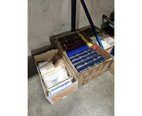 2 BOXES OF LARGE QUANTITY OF FIRST DAY COVERS, ROYAL FAMILY ALBUMS     