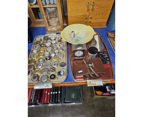 COLLECTION OF APPROX 40 MODERN NOVELTY POCKET WATCHES WITH FITTED CASE,TRAY WITH BESWICK BOWL, MANTLE CLOCK, LIZARD VINTAGE C