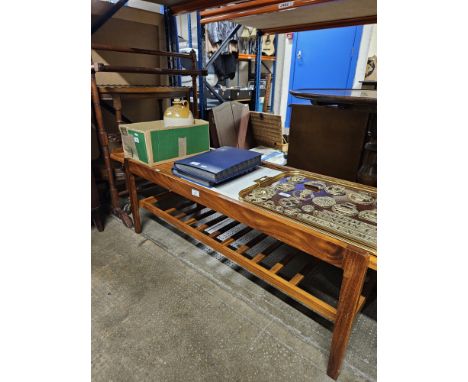 1970'S TEAK PULL OUT COFFEE TABLE WITH UNDER SHELF     