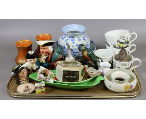 A tray of collectables ceramics including Poole, Portmerion, Shelley, Royal Lancastrian, Royal Doulton, Coalport, Royal Copen