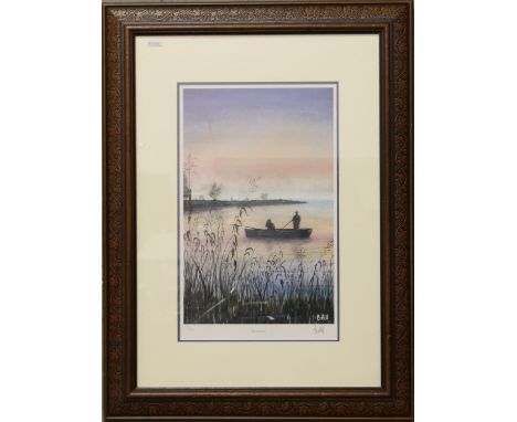 A framed limited edition print 37/750 entitled 'dawn catch' signed by the artist B. Hill.