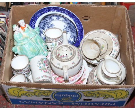 A boxed lot of mixed ceramics to include an Indian tree patern tea / dinner service, blue and white spode etc