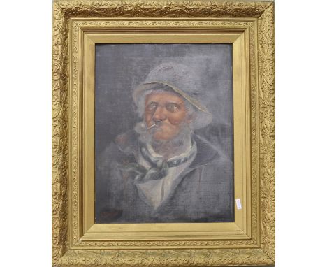 B Bruckham, C1900 gilt framed oil on canvas portrait of a fisherman
