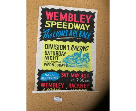 Speedway : Posters - Wembley v Hackney 1970 reopening - colourful poster - great item