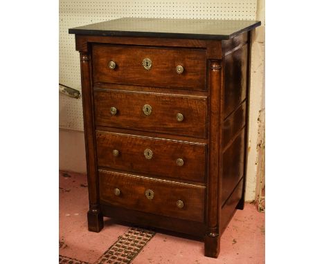 COMMODE, 105cm H x 77cm W x 55cm D early 19th century Tuscan walnut with marble top above four drawers. 