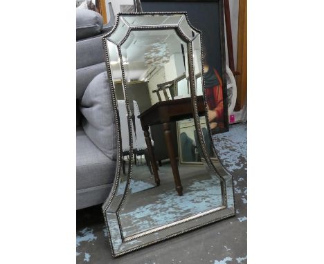 WALL MIRROR, 101.5cm x 67cm, mirrored frame with beaded detail. 